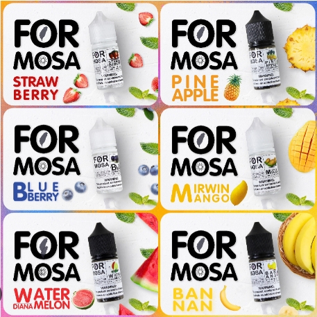 Formosa 福爾摩沙系列 煙油 (0-50mg) 台灣水果主題展示,包含鳳梨、芒果、西瓜、草莓風味