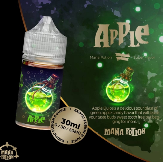 魔法藥劑系列 煙油 (30-50mg) 魔法風格水果香味瓶裝產品,搭配桃子、葡萄、青蘋果等元素呈現童話般繽紛氛圍